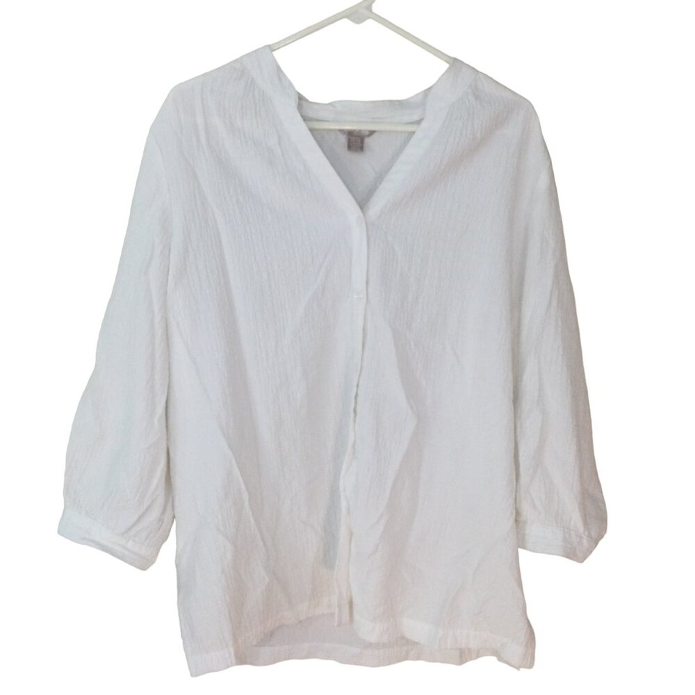 White Stag Womens XL 16-18 White Blouse-Shirt  3/4 Sleeve Button Shirt V-Neck 5